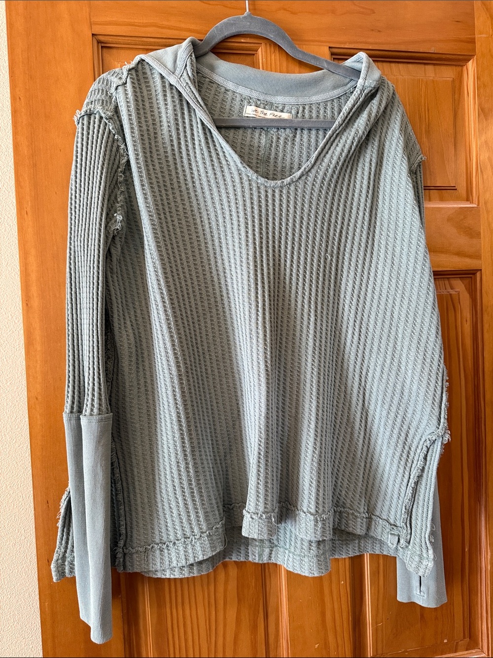 We The Free Sage Waffle-Knit Hooded Top